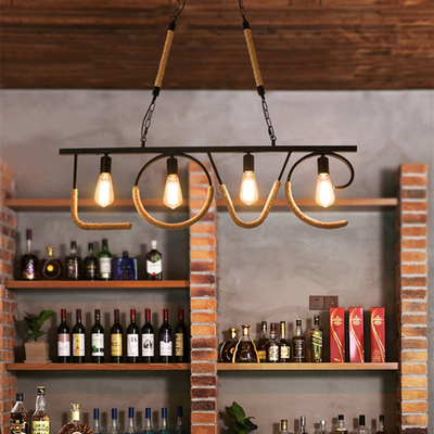 Industrial Pendant Light Multiple Heads E27 Coffee Bar Loft Wrought Iron Hemp Rope Pendant Lamp(WH-VP-186)