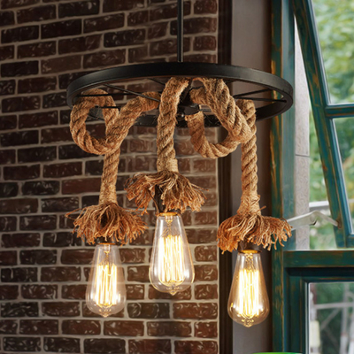 Loft Iron Hemp Rope Chandelier Retro Industrial Light Fixture Dining Room Light(WH-VP-207)