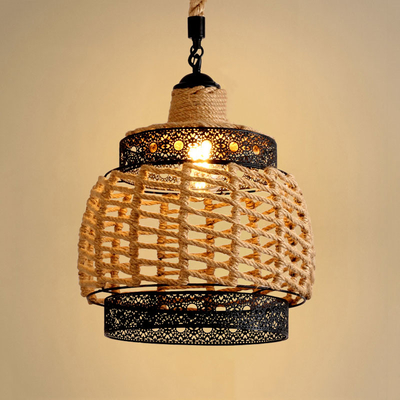 American Hemp Rope Light Retro Restaurant Chandelier Dining Room Lighting Fixture Iron Drop Light(WH-VP-201)