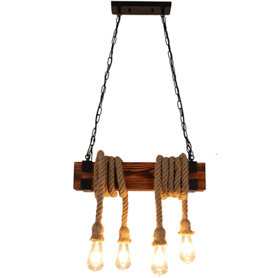 Vintage Loft Industrial Wooden Chandelier Restaurant Lighting Lamp Bar Coffee Bar Hemp Rope Chandelier(WH-VP-219)