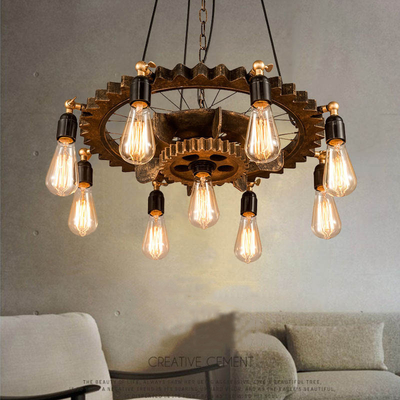 Creative Retro Loft Chandelier Wood Pendant Lamp Restaurant Living Room Dining Room Wheel Chandelier(WH-VP-228）