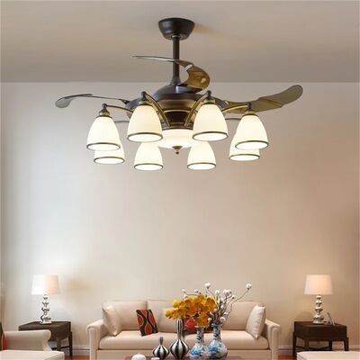 Luxury Ceiling Fan Light Remote LED Electric Fan Light with glass lampshade metal Stealth Fan Light (WH-VLL-28)