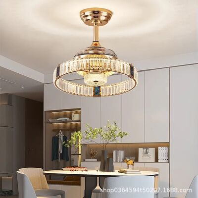 Retractable Blade Modern Folding Fan Light Remote Control Chandelier LED Invisible Ceiling Fan Crystal Light (WH-VLL-29)