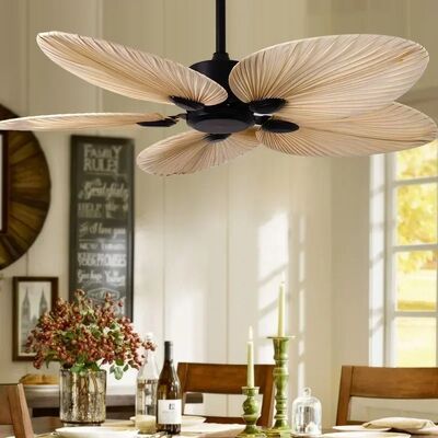 American Retro Living Room Restaurant Ceiling Fan Light Remote Electric Fan Light Banana Leaf Fan Lamp(WH-VLL-31)