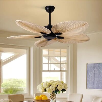American Retro Living Room Restaurant Ceiling Fan Light Remote Electric Fan Light Banana Leaf Fan Lamp(WH-VLL-31)