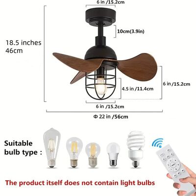 Low Floor Energy-saving Light With Fan Industrial Wood LED Ceiling Fan Light With Remote Control (WH-VLL-38)
