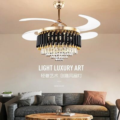 Retractable Blade Bedroom Remote Control 42 48 Inch Luxury Crystal Ceiling Fan lamp(WH-VLL-41)