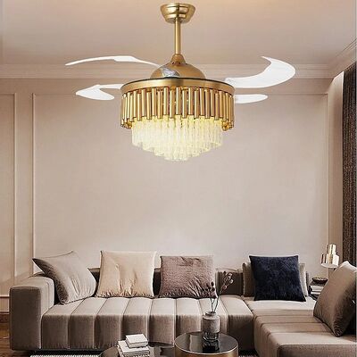 Retractable Blade Bedroom Remote Control 42 48 Inch Luxury Crystal Ceiling Fan lamp(WH-VLL-41)