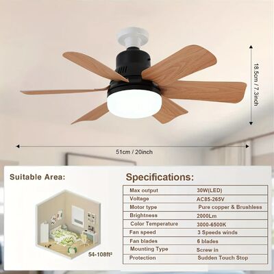 Remote control 20.5in Screw LEd 40W Socke Black Wood Grain Ceiling Fan with Light(WH-VLL-42)