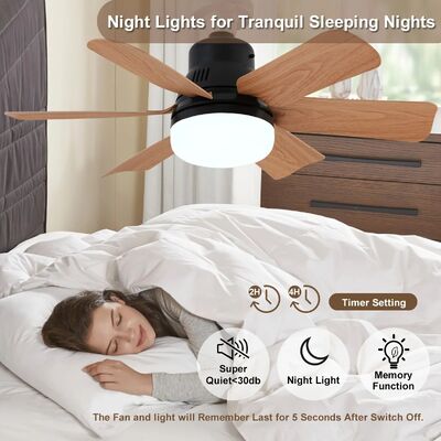 Remote control 20.5in Screw LEd 40W Socke Black Wood Grain Ceiling Fan with Light(WH-VLL-42)