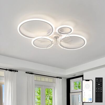 Bedroom Kitchen Lights Black White Multi ring lamp samrt Led Low Noise Ceiling Fan Chandelier (WH-CLL-53)