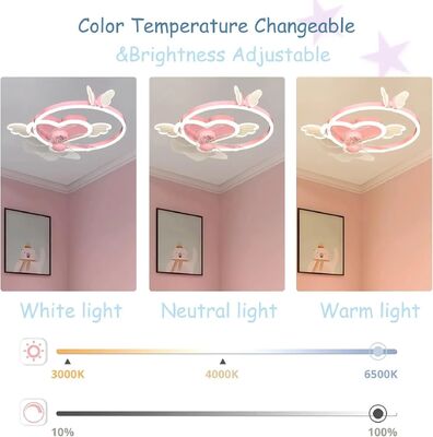 Quiet Fan Ceiling Light with Remote 6 Speeds Led Dimmable pink Kids Ceiling Fans with Lights(WH-CLL-54)