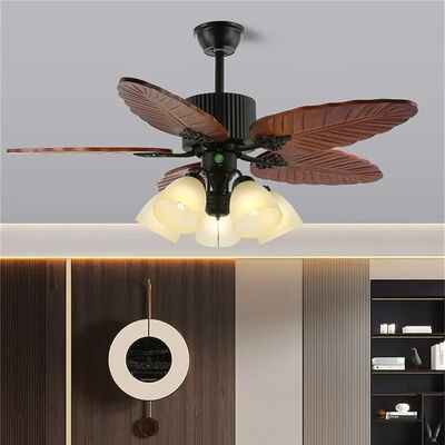 American Retro Living Room Restaurant Ceiling Fan Light Remote Electric Fan Light Banana Leaf Fan Lamp(WH-CLL-58)