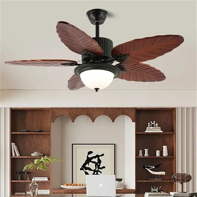 American Retro Living Room Restaurant Ceiling Fan Light Remote Electric Fan Light Banana Leaf Fan Lamp(WH-CLL-58)