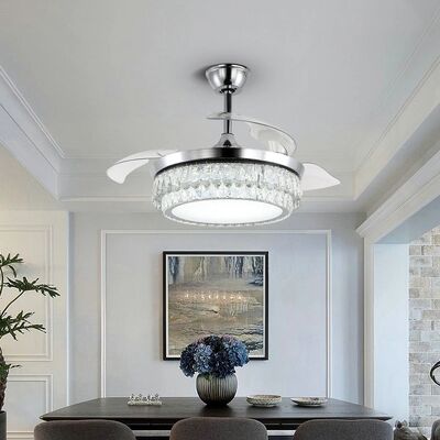 Led Light Retractable Chandelier Invisible Blade Dimmable Crystal Timing Fan lamp(WH-CLL-61)