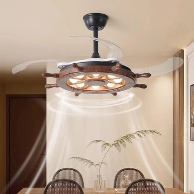 Living room Children's room walnut raw wood invisible fan light Rudder Ceiling fan light (WH-CLL-63)