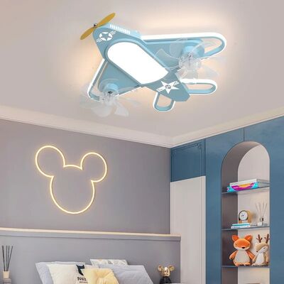 Study Dining Living Bedroom Indoor Children's Room Dimmable LED airplane Ceiling Fans with lamp(WH-CLL-76)