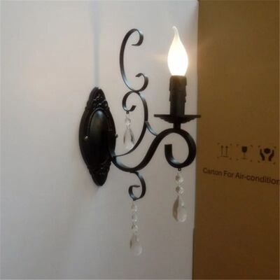 European classic black wrought iron crystal deco candle wall light(WH-VR-122)