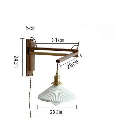 household Bedroom Bedside Retro Folding Retractable Walnut Solid Wood Wall Lamp (WH-VR-125)