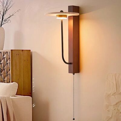 Wabi-Sabi Retro Bedside Lamp French Yellow Travertine Switching Wooden Stone Wall Lamp(WH-VR-157)