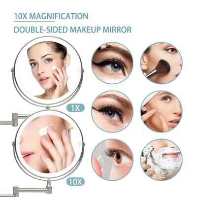 8 Inch Chrome 10x Magnifying Double Side USB Charging Bathroom 3 Color Makeup Mirror lamp(WH-MR-82)