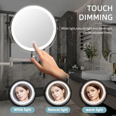 8 Inch Chrome 10x Magnifying Double Side USB Charging Bathroom 3 Color Makeup Mirror lamp(WH-MR-82)