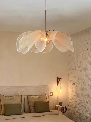 French Fabric Ceiling Pendant Lights Japanese Wabi Sabi Flower Chandelier (WH-VP-306)