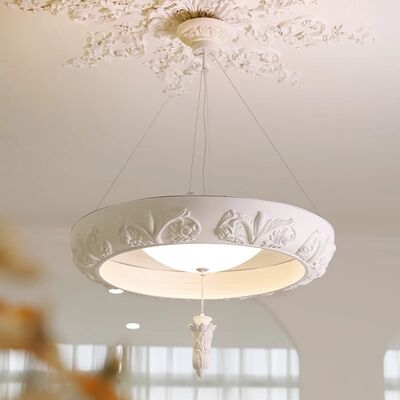 French Classical Led Chandelier White Resin Gypsum Rounded Pendant lamp Vintage Chandelier (WH-VP-315)