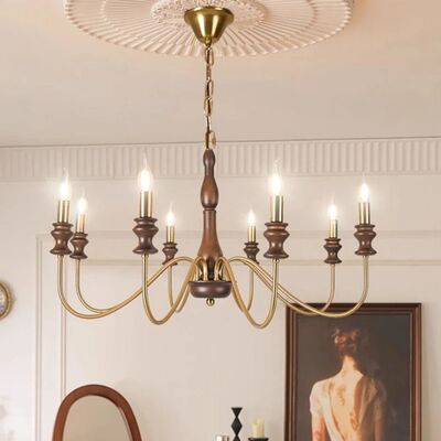 Bedroom Foyer Dining Room Lighting Fixtures French Retro Style Iron Wood LED Decor Home Chandelier (WH-VP-324)
