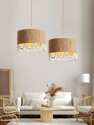 Restaurant Living Room Chandelier Retro Japanese Wabi Sabi Wooden beads  Rope Pendant Light (WH-VP-331)