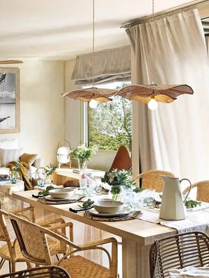 Living Dining Pendant Lamp Bedroom Wabi Sabi Retro Rattan Weaving Chandelier (WH-VP-333)