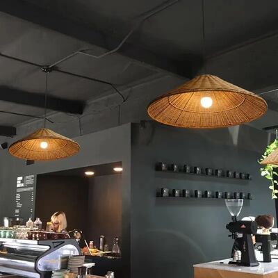 farmhouse light bar dining lights Minimalist Brown Beige Retro wicker pendant light(WH-WP-96)