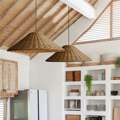 farmhouse light bar dining lights Minimalist Brown Beige Retro wicker pendant light(WH-WP-96)