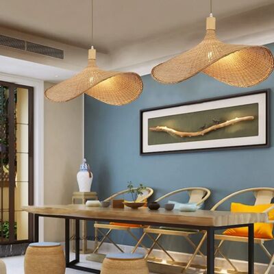 Restaurant Suspension Lustre Living Room Decoration Woven Straw Hat Pendant Lamp(WH-WP-102)