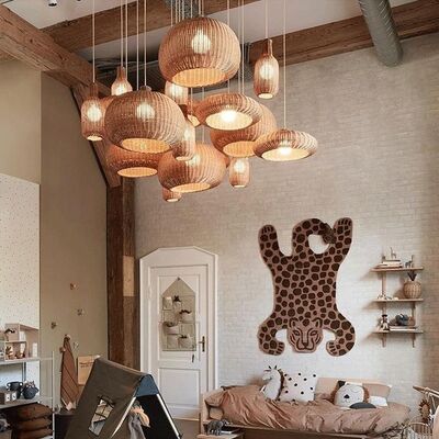 Dining Room Lamp Cafe LED farmhouse Village Vintage Handmade Wicker Pendant Light(WH-WP-112)