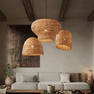 Loft Lamps Restaurant Decor Vintage Woven Rattan Wabi-sabi Style Pendant Lights(WH-WP-129)