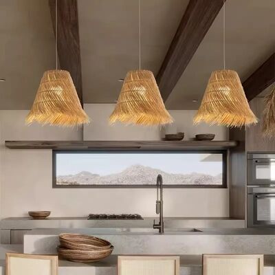 Cafe Lighting Decorative Bedroom Bedside Lamps Retro Hand-woven Art Rattan Pendant Lamp(WH-WP-134)