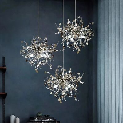 Nordic Modern Personality Stainless Steel Chrome Leaf LED Chandelier Argent Pendant（WH-AP-632）