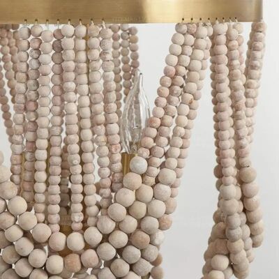 Gold Chandelier Wooden Beaded Lighting Fixture Fringe Hanging Light Silas Chandelier （WH-AP-652）
