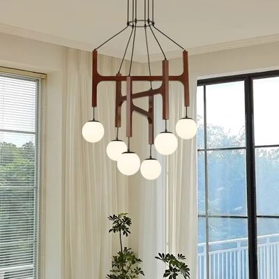 Retro Multi Head glass chandelier ASTRA Wood Pendant Light (WH-GP-180)