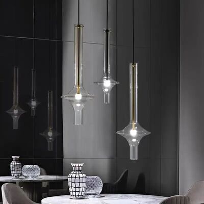 Smoke Ash Amber Glass Tube Pendant Light Dining Room Bedroom Bedside Kitchen Lamp(WH-GP-200)