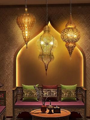 Southeast Asia Gold Lustre Iron Art Hanging Lamp Moroccan Retro Vintage Industrial Hanging Lamp(WH-DC-70)