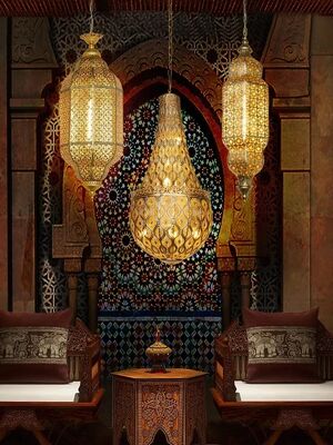 Southeast Asia Gold Lustre Iron Art Hanging Lamp Moroccan Retro Vintage Industrial Hanging Lamp(WH-DC-70)