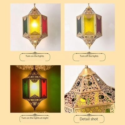 Brass stained glass chandelier LED copper chandelier Moroccan style lighting (WH-DC-75)