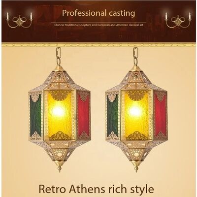 Brass stained glass chandelier LED copper chandelier Moroccan style lighting (WH-DC-75)