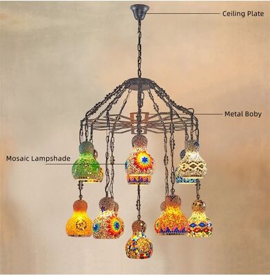 Vintage Art Deco Handcrafted Lamparas de mesa Colorful Stained Glass Romantic Pendant Lamp Turkish Mosaic Chandelier(WH-DC-82)