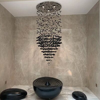 Black Art Luxury Stone Crystal Chandelier Staircase Modern Cristal LED Hanging Lamp  (WH-NC-146)
