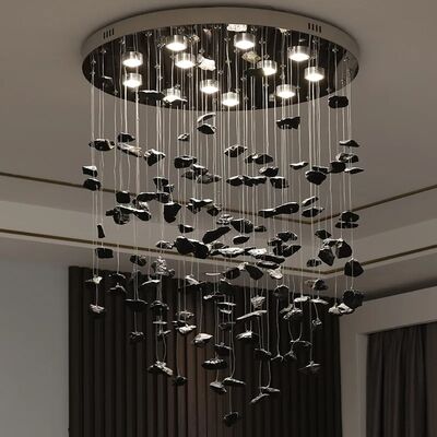 Black Art Luxury Stone Crystal Chandelier Staircase Modern Cristal LED Hanging Lamp  (WH-NC-146)