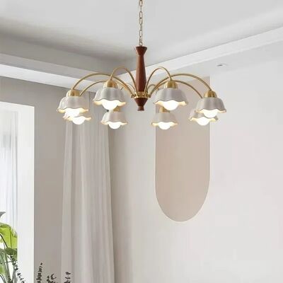 Modern Nordic Pendant Lamp Home Decor Lustre Ceramic Flower Lampshade Led Light Swedish Modern Brass Chandelier(WH-MI-468)