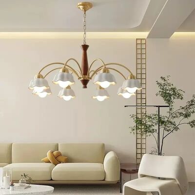 Modern Nordic Pendant Lamp Home Decor Lustre Ceramic Flower Lampshade Led Light Swedish Modern Brass Chandelier(WH-MI-468)